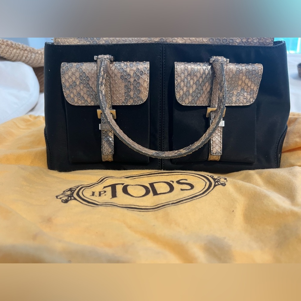 Tod's Black and Snakeskin Tote